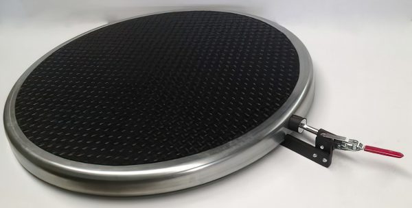 Roto Disc Pallet Turntable equipped with a non-slip rubber mat.